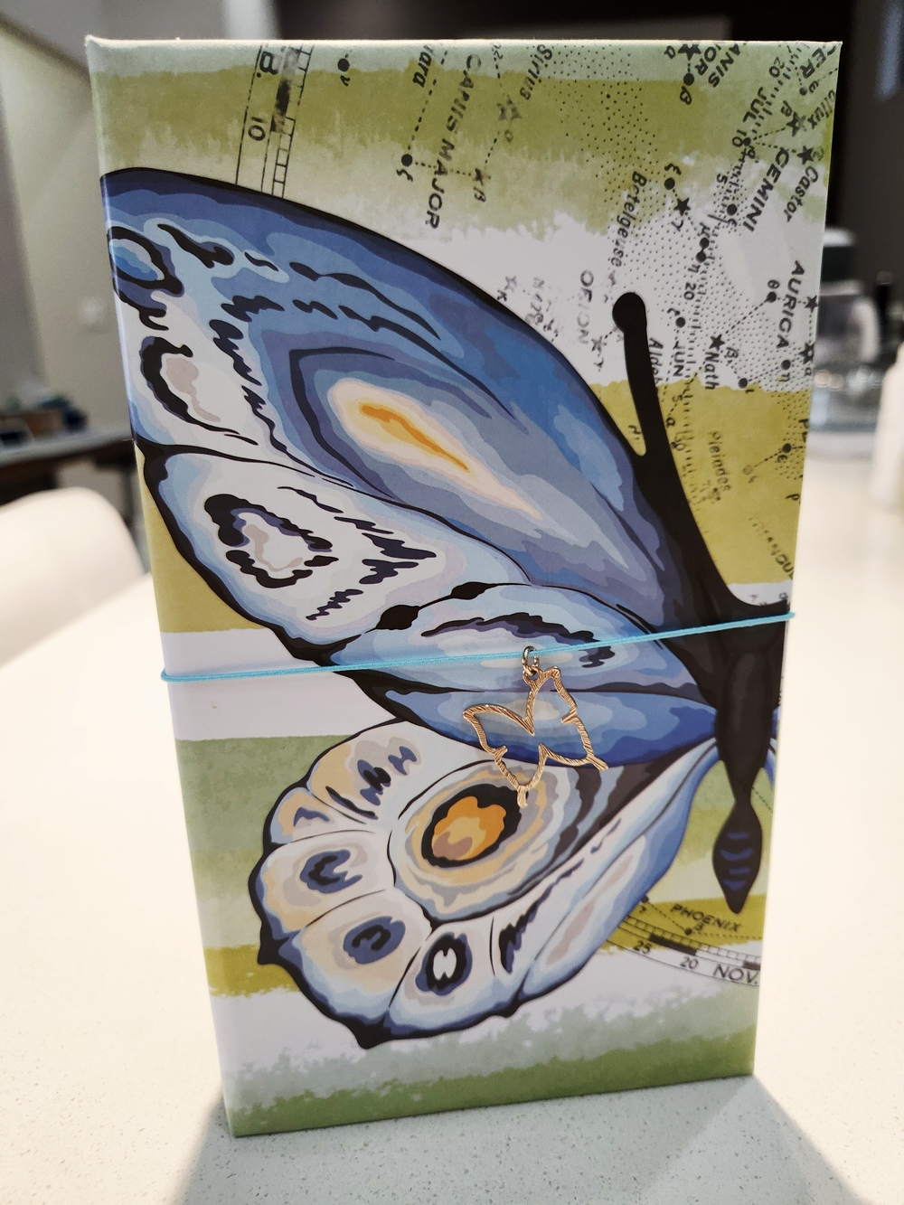 Blue Butterfly Traveler's Notebook with Gold Charm